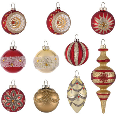 Ensemble de décorations de Noël en verre Valery Madelyn, grandes décorations de boules d'arbre de Noël en verre soufflé au mercure or rouge 10 carats, décorations de luxe à facettes en forme de gouttière