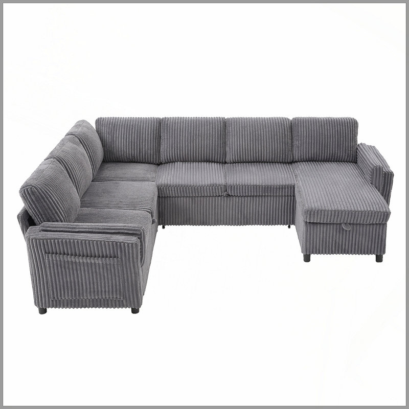 Canapé-lit convertible Canapé-lit modulaire de 111 po avec canapé USB et ports de rangement pour le salon, gris