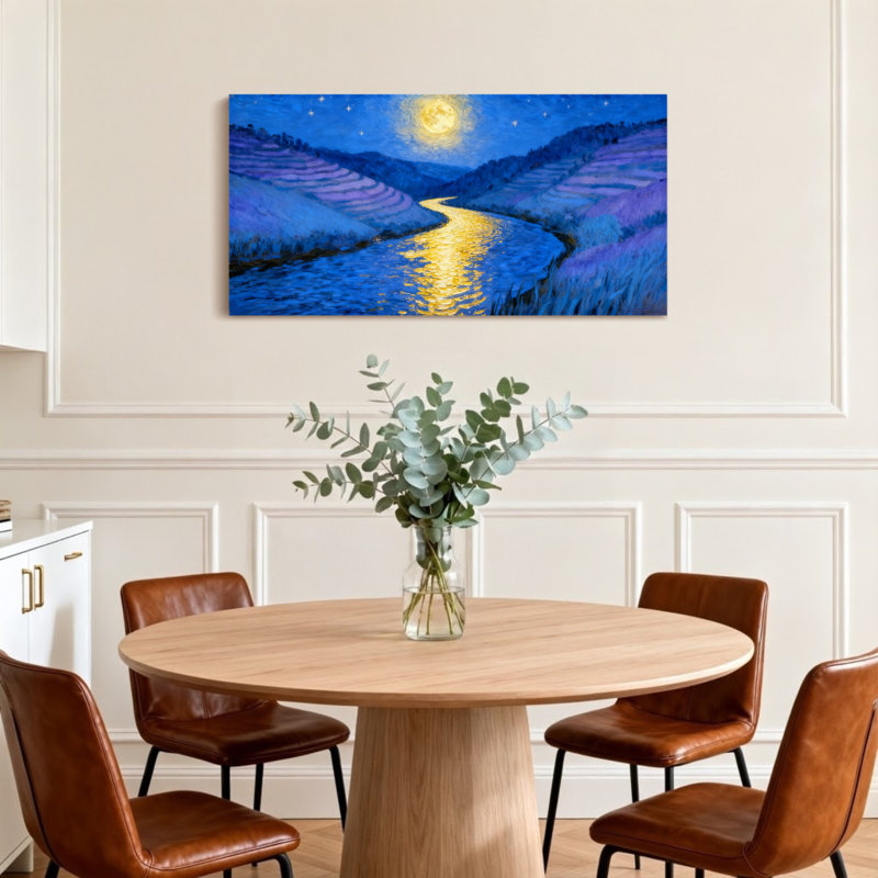 Paysage et nature Rivière au clair de lune à travers les Collines Mauves, H 16 po x l 32 po