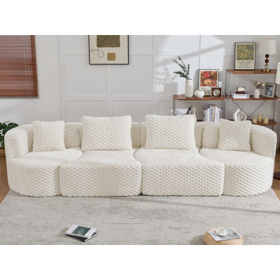 135'' Bubble Velvet Curved Sofa Compression Foam Couch