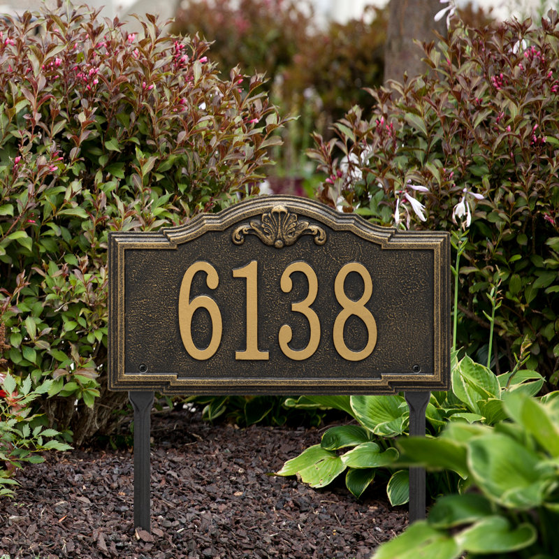 Gatewood Personalized Standard 1-Line Lawn Address Sign, Black/Gold, Yes