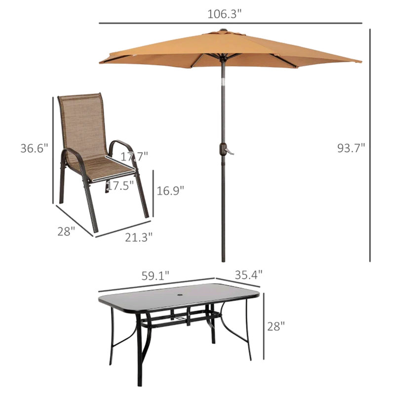 Conversation Set,8 Pieces Patio Furniture Set, Brown, Orange