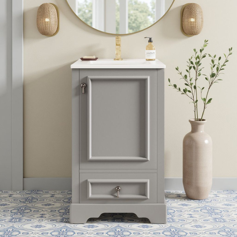 Meuble-lavabo simple autoportant de 20 po avec lavabo en céramique, porte à fermeture douce et 1 tiroir, Gris