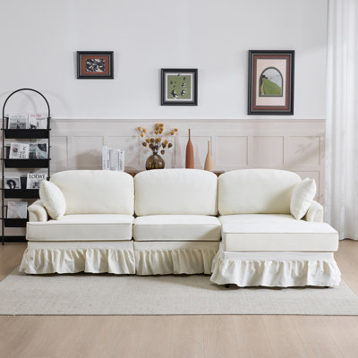 Canapé modulaire 103,15 po avec jupe plissée à volants amovible, canapé en nuage de chenille, repose-pieds et accoudoirs évasés, canapé en tissu en L à 4 places pour le salon et la chambre à coucher