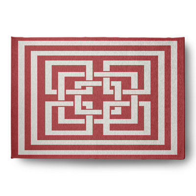 Tapis intérieur / extérieur rouge à motif géométrique tissé à plat Coleen