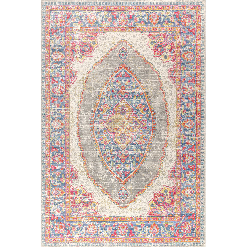 Stites Medallion Fuchsia/Mustard/Indigo Rug, Rectangle 3' x 5'
