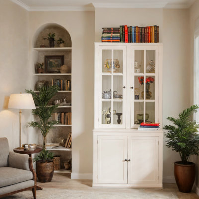 Vitrine de rangement de style rétro avec portes vitrées doubles