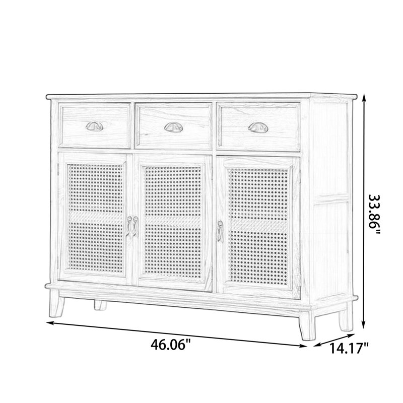 Buffet en bois massif et rotin Burlywood, Naturel