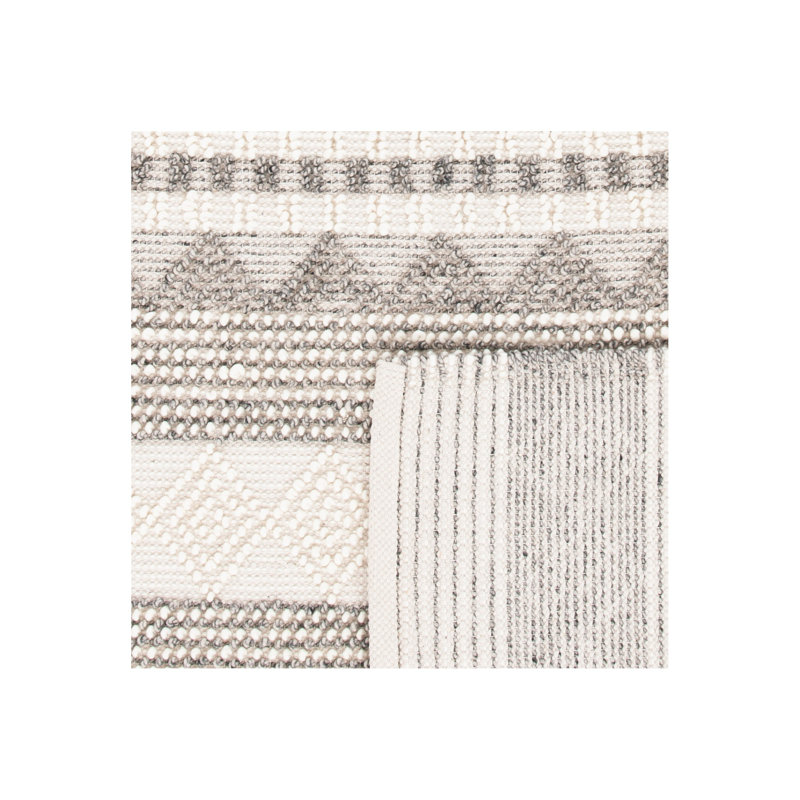 Tapis gris / ivoire en laine / coton tissé à la main à rayures Jacques, Rectangle de 10 pi x 14 pi