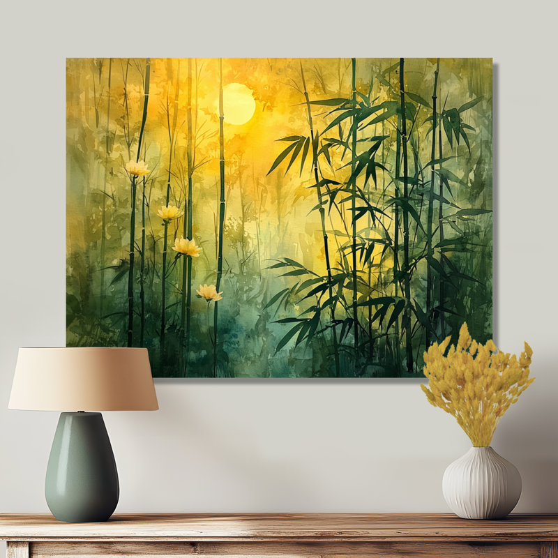 Lueur dorée de forêt de bambou II - décoration murale en bambou, H 12 po x l 20 po, Toile tendue sur cadre, Ne s’applique pas