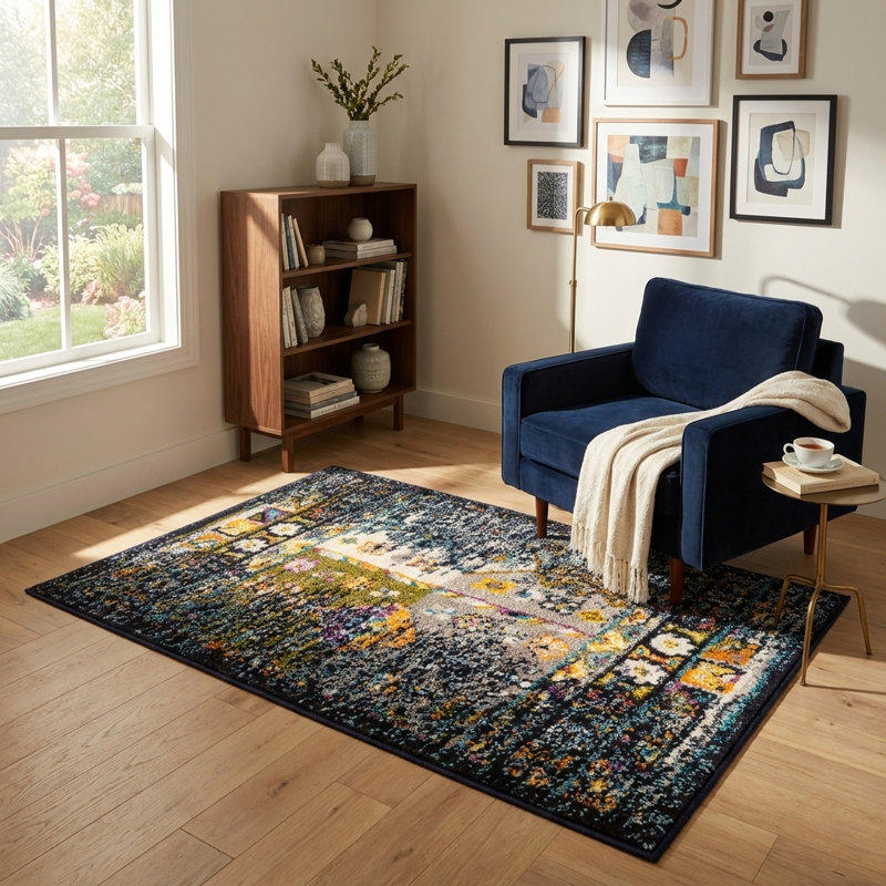 Tapis abstrait Galyean, Navy, Rectangle 2 pi x 3 pi 1 po