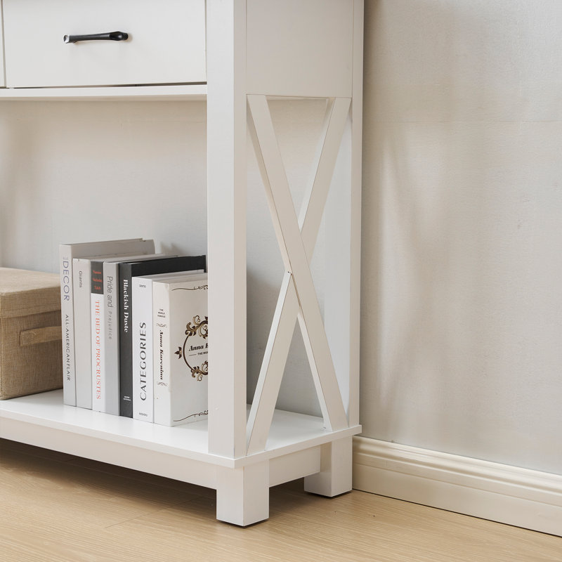 Farmhouse Console Table for Entryway – Narrow Rustic Vintage Sofa Table with Drawers and Storage for Living Room, Hallway, and Front Hall, White