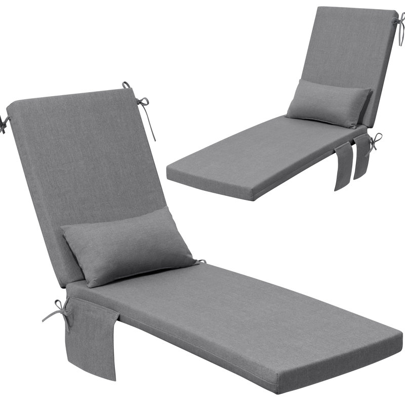 Outdoor Chaise Lounge Cushion with Pocket and Pillow, 23'' W X 80'' D , Light Gray