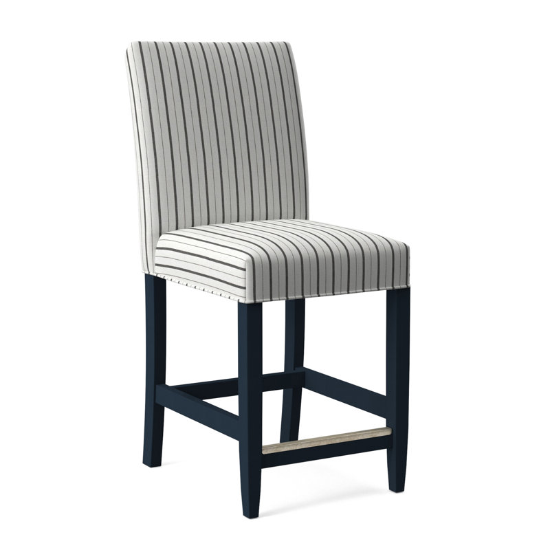 Manhattan Upholstered Stool with Solid Wood Frame, Gray Sugar Performance; 0863-84, Navy Finish