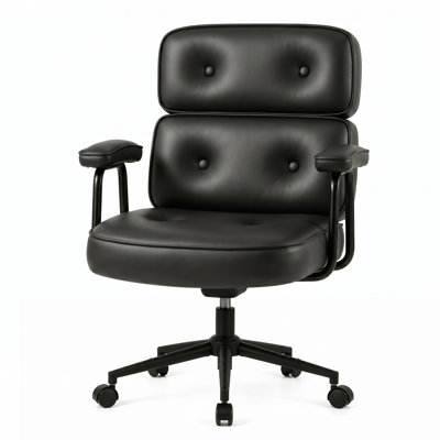 Faux Leather Button Tufted Task Chair, Office Swivel Chair with Padded Armrests