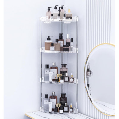 Étagère de douche d'angle sur pied à 4 niveaux avec crochets, grande capacité, étagères de douche en acrylique transparent, imperméable et antirouille, plusieurs trous de drainage, convient à la salle de bain