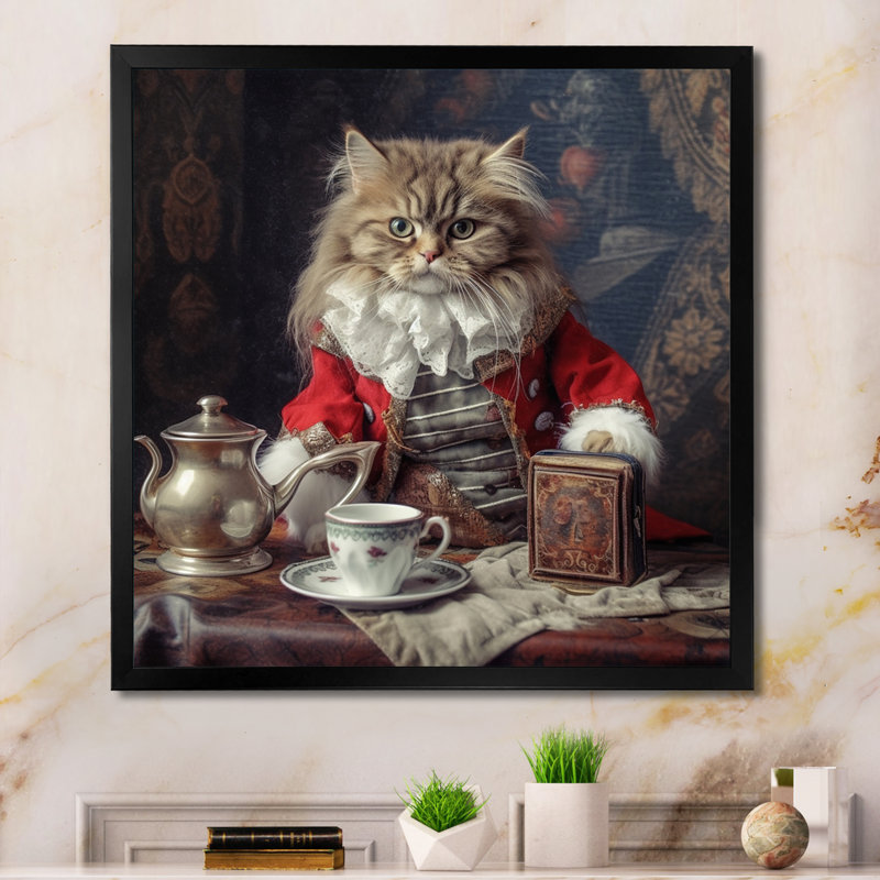Chat blanc sibérien en costume élégant sur toile, Cadre simple blanc, H 36 po x l 36 po x P 1,5 po