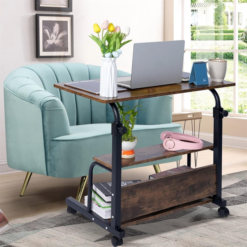 Mayu Aluminum Computer Desk, Rustic Brown