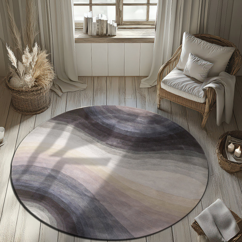 Tapis bleu abstrait en laine touffeté à la main Sinderen, Rond 7 pi 9 po