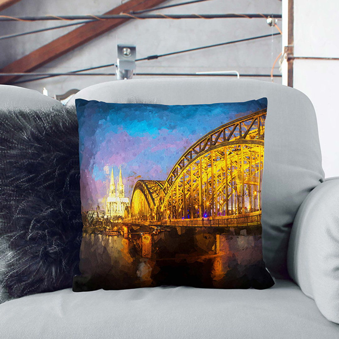 Cologne Cathedral and the Hohenzollern Bridge Cushion with Filling
