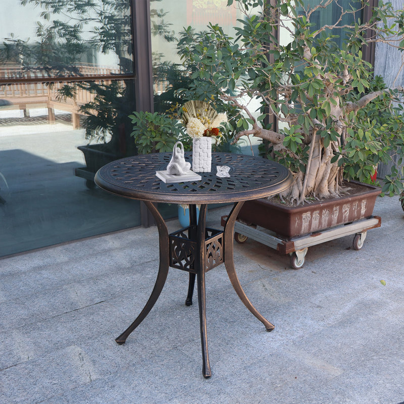 Cast Aluminum  Patio Table Outdoor with Umbrella Hole for Garden Bronze