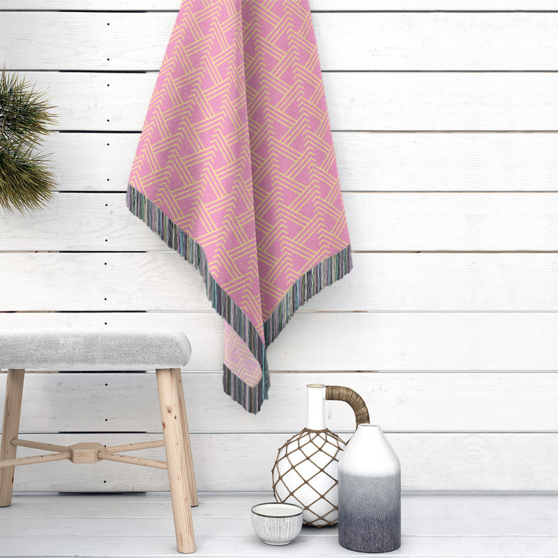 Couverture en coton tissé zigzag classique, L 37 po x L 52 po, Rose/jaune