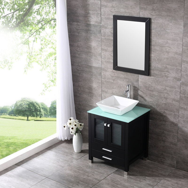 Ensemble de meuble-lavabo simple 25 po avec miroir Rodarte, Noir