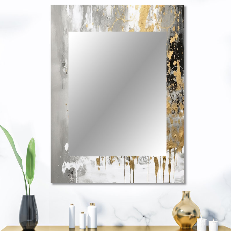 White and Gold Modern Abstract - White Wall Mirror Decor, 40 po x 30 po