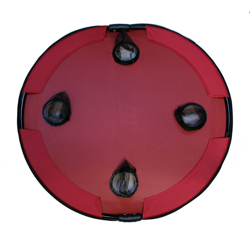 Red Polyester Round Folding Outdoor Table with Mesh Cup Holders
