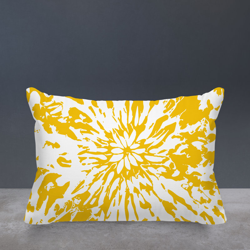 Coussin en polyester Percy Tye Dye Spun, H 14 po x l 20 po, Jaune / blanc floral