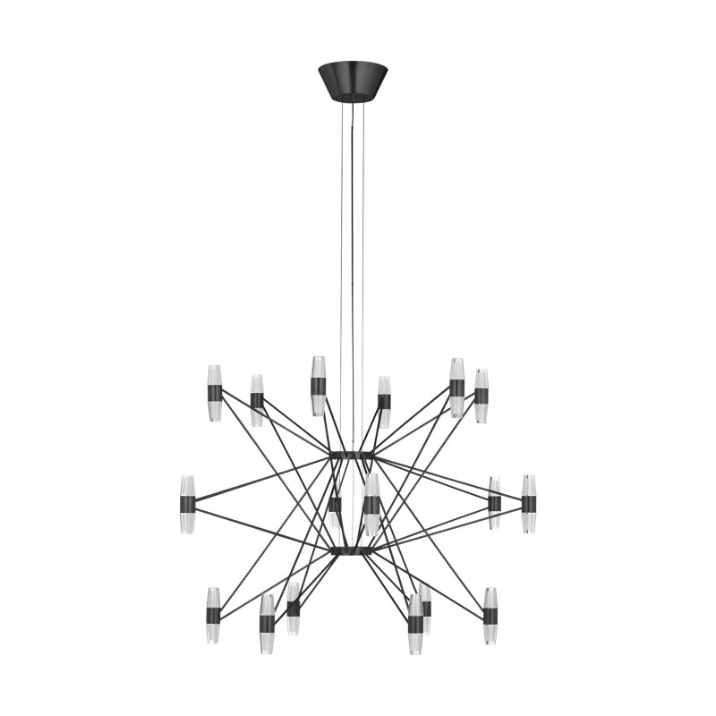 Sean Lavin Lassell three tier extra large chandelier in dark bronze finish with crystal glass shades, Bronze