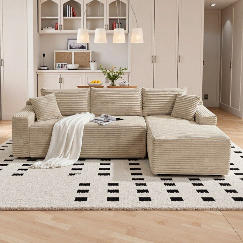 Canapé modulaire moderne avec méridienne en L, assise profonde, aucun assemblage requis, Chameau, 4