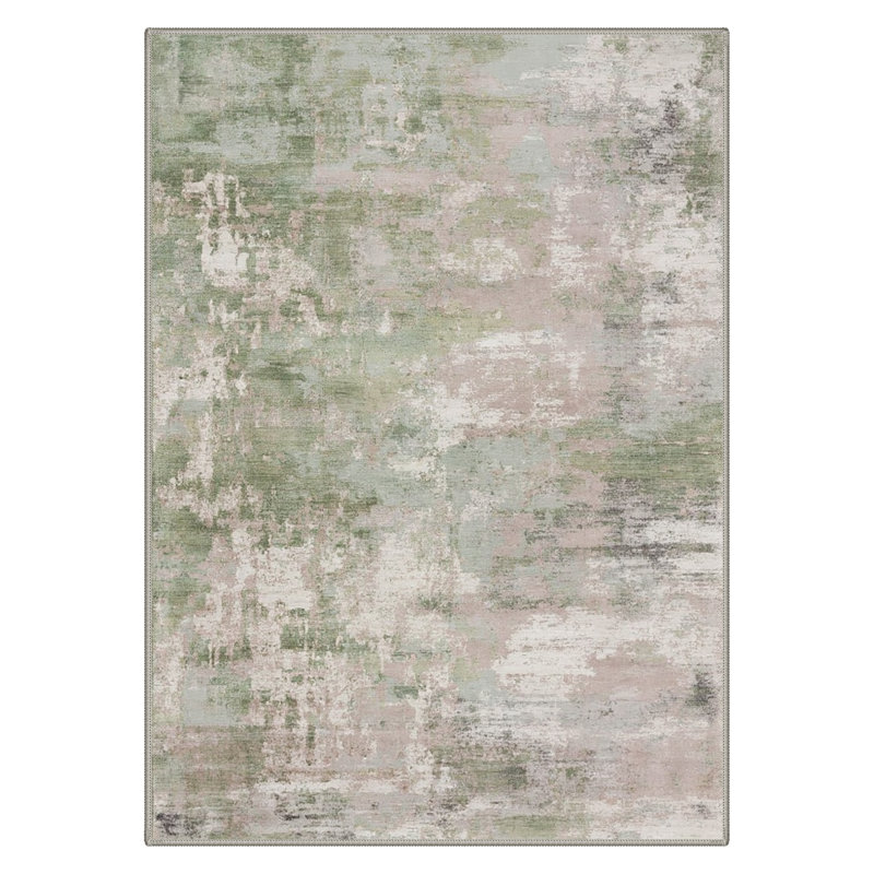 Tapis gris / rose / vert à motif abstrait lavable à la machine avec envers antidérapant Lucchesi Mistral