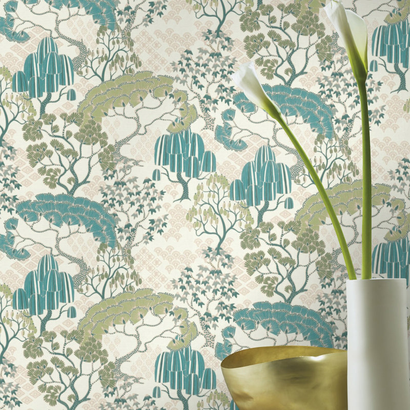 Rouleau de papier peint L 33 pi x l 20,9 po Jacgueline Chiaki, Bleu