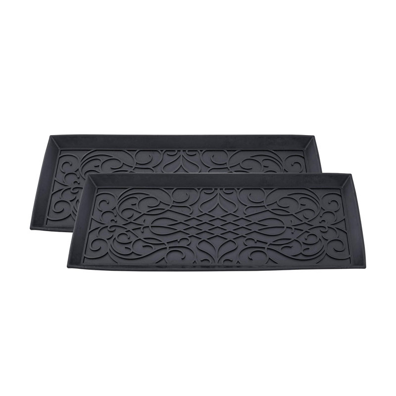  Plateau en caoutchouc pour bottes et chaussures, rectangulaire de 34 x 14 x 2, robuste, protège les planchers de l'eau et de la saleté, imperméable pour une utilisation intérieure et extérieure à l'extérieur, noir (2)