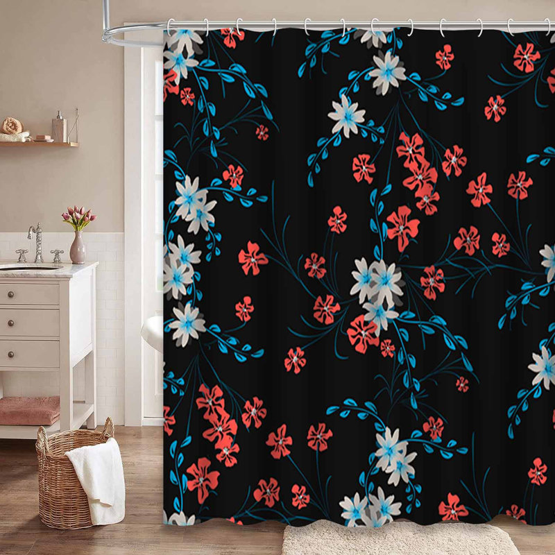 Rideau de douche imperméable délicat à motif floral avec 12 crochets DaisyRustic, L 72 po x l 72 po