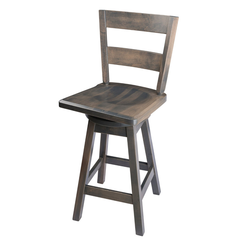 Tabouret de bar et de comptoir pivotant en bois massif Caine, Ardoise antique