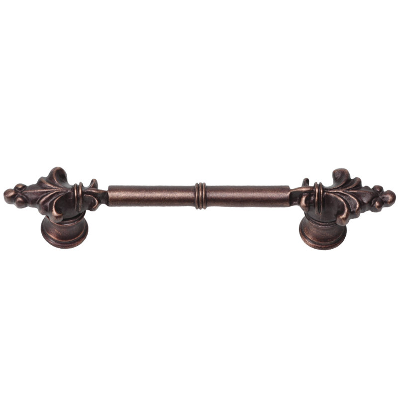 Poignée classique Charl Allemagne avec petits fleur de lys aux extrémités, Bronze frotté à l'huile, 4"