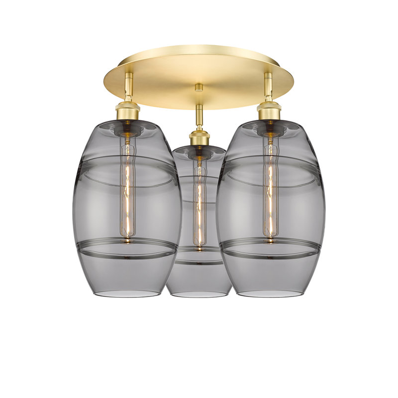 Dundrod Glass Flush Mount, Satin Gold, 10.88" H x 19.75" W x 19.75" D, Light Smoke