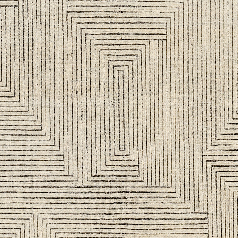 Tapis gris / crème en laine fabriqué à la main Saahith, Rectangle 9 pi x 12 pi