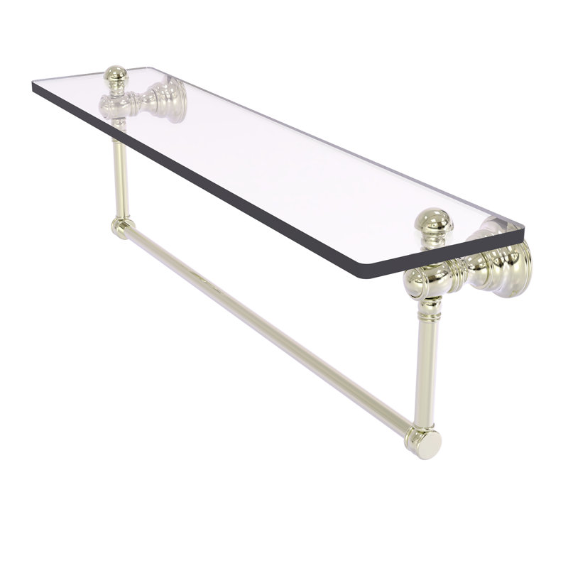 Freyja Glass Accent Shelf with Towel Bar, 5.54" H x 22" W x 7" D, Polished Nickel
