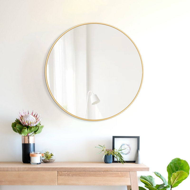 Modern Round Framed Wall Mounted Mirror, 24" x 24", Gold