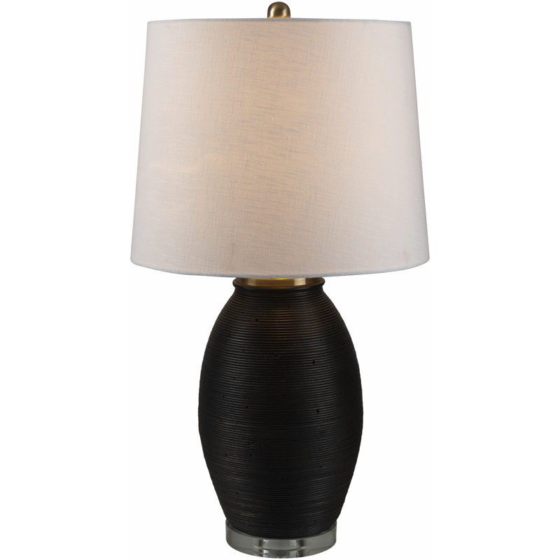 Lampe de table en béton Bystrik, Base noire / abat-jour blanc