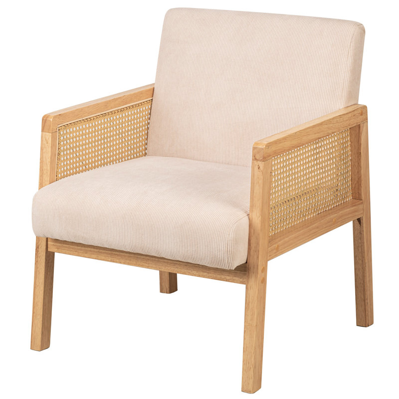 Chai en bois et canne Carlphinz, Tissu beige