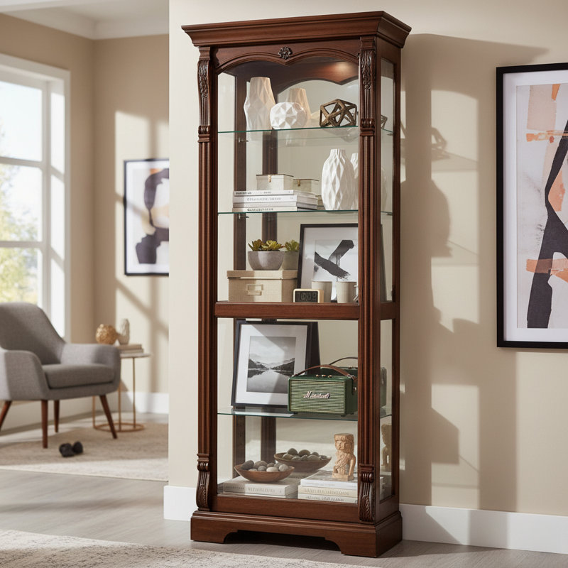 Bernadette Solid Wood Lighted Curio Cabinet