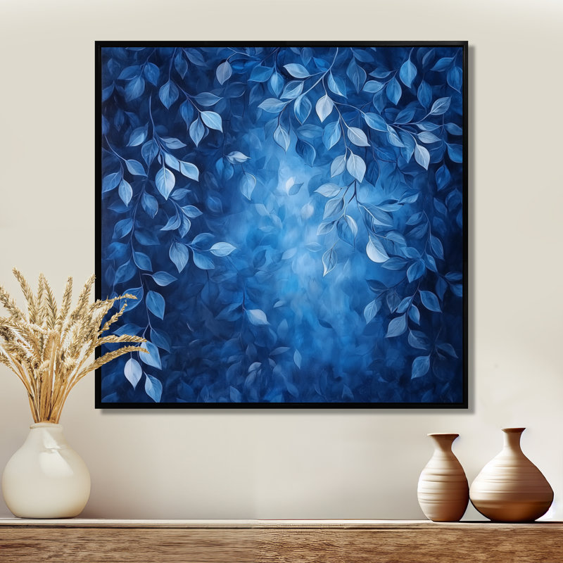 Moonlit Forest Leaves II - feuilles, art mural, H 30 po x l 30 po, Impression encadrée flottante, Noir, noir, noir, noir
