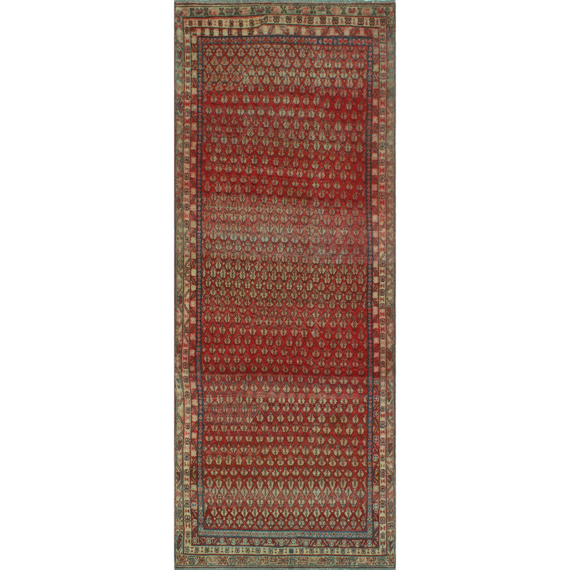 One-of-a-Kind 3'9" x 9'10" 1980s Runner Wool Area Rug in Beige and Blue
