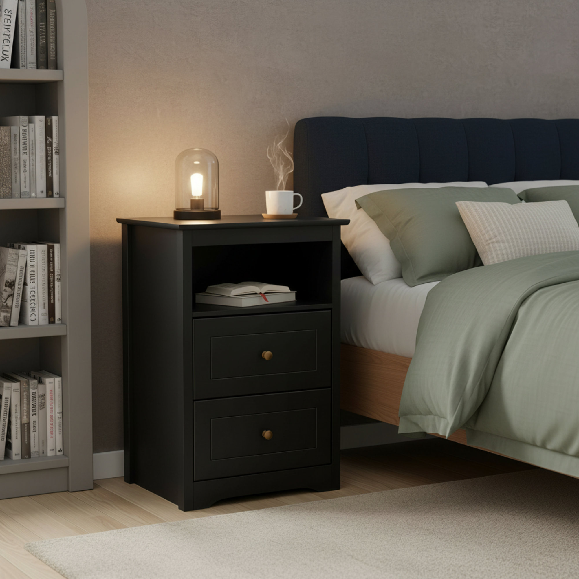 Latitude Run® Two Tall, Black Wooden Bedside Tables, Featuring Two — free download