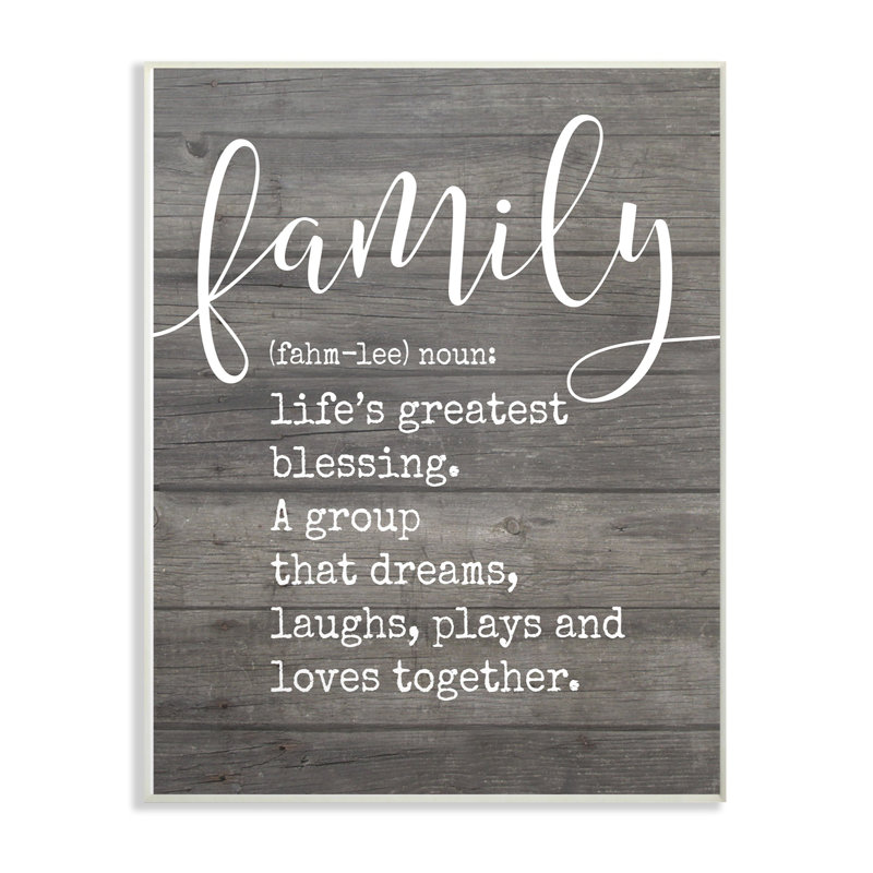 Family Définition Planked by Lettred and Lined - impression d'art textuel, H 15 po x l 10 po, Plaque murale