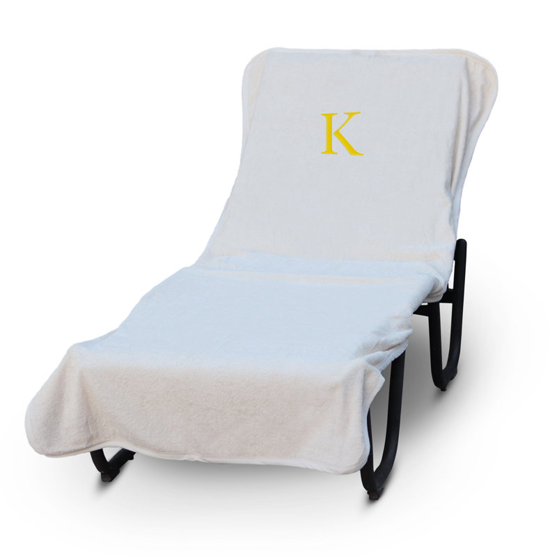 Housse pour chaise longue monogrammée - ensemble de 1 - lettre-bloc, K, Blanc / Doré